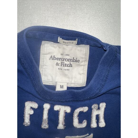 Abercrombie & Fitch Muscle Shirt Y2K Mens Med Navy New York Embroidered - Picture 2 of 9